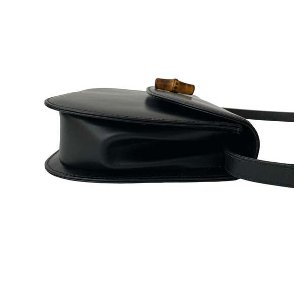 GUCCI Authentic Black Leather Bamboo Pochette Shoulder Bag - Picture 6 of 10